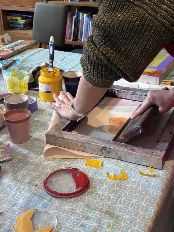workshop monoprint zeefdrukken loopvis