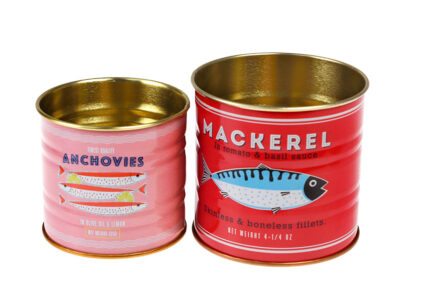Set blikjes ansjovis & makreel | 7,5 en 6,5 cm hoog